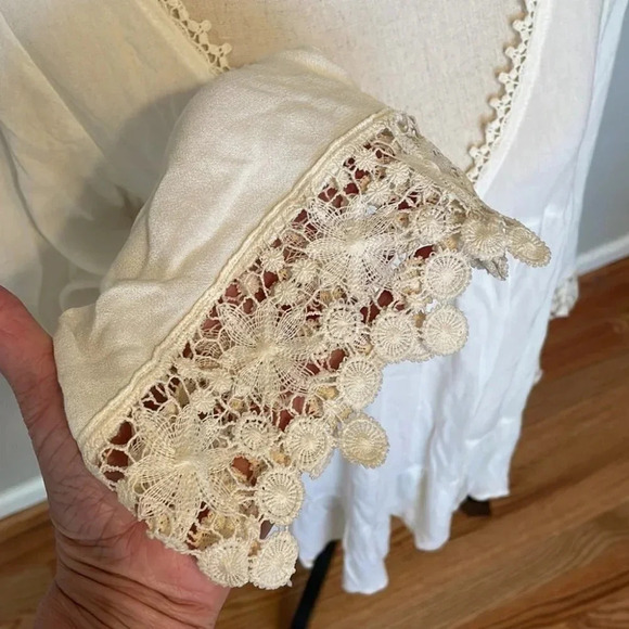 Kori America Boho Lace Trimmed Flowing Lightweight Dress Off White Small - Picture 5 of 7